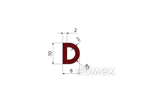 Silikonový profil tvaru "D" s dutinkou, 10x8/R5mm, 40°ShA, -60°C/+250°C, červenohnědá